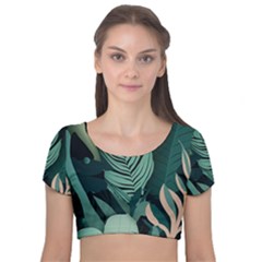 Velvet Short Sleeve Crop Top  