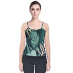 Green Nature Bohemian Painting Leaves Foliage Velvet Spaghetti Strap Top