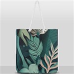 Green Nature Bohemian Painting Leaves Foliage Full Print Rope Handle Tote (Large)