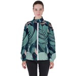 Green Nature Bohemian Painting Leaves Foliage Women s High Neck Windbreaker