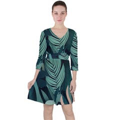 Quarter Sleeve Ruffle Waist Dress 