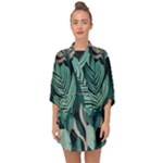 Green Nature Bohemian Painting Leaves Foliage Half Sleeve Chiffon Kimono