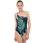 Green Nature Bohemian Painting Leaves Foliage Classic One Shoulder Swimsuit