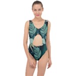 Green Nature Bohemian Painting Leaves Foliage Center Cut Out Swimsuit