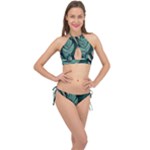 Green Nature Bohemian Painting Leaves Foliage Cross Front Halter Bikini Set