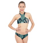 Green Nature Bohemian Painting Leaves Foliage High Neck Bikini Set