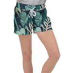 Green Nature Bohemian Painting Leaves Foliage Velour Lounge Shorts