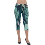 Green Nature Bohemian Painting Leaves Foliage Lightweight Velour Capri Leggings 