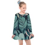 Green Nature Bohemian Painting Leaves Foliage Kids  Long Sleeve Dress