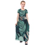 Green Nature Bohemian Painting Leaves Foliage Kids  Short Sleeve Maxi Dress