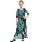 Green Nature Bohemian Painting Leaves Foliage Kids  Quarter Sleeve Maxi Dress