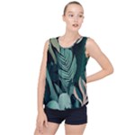 Green Nature Bohemian Painting Leaves Foliage Bubble Hem Chiffon Tank Top