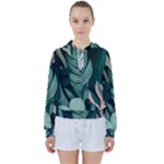 Green Nature Bohemian Painting Leaves Foliage Women s Tie Up Sweat