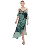 Green Nature Bohemian Painting Leaves Foliage Maxi Chiffon Cover Up Dress