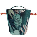 Green Nature Bohemian Painting Leaves Foliage Drawstring Bucket Bag