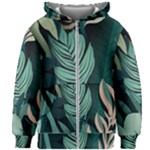 Green Nature Bohemian Painting Leaves Foliage Kids  Zipper Hoodie Without Drawstring