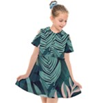 Green Nature Bohemian Painting Leaves Foliage Kids  Short Sleeve Shirt Dress