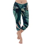 Green Nature Bohemian Painting Leaves Foliage Lightweight Velour Capri Yoga Leggings