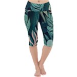 Green Nature Bohemian Painting Leaves Foliage Lightweight Velour Cropped Yoga Leggings