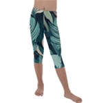 Green Nature Bohemian Painting Leaves Foliage Kids  Lightweight Velour Capri Leggings 