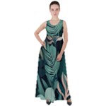 Green Nature Bohemian Painting Leaves Foliage Empire Waist Velour Maxi Dress