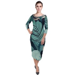 Quarter Sleeve Midi Velour Bodycon Dress 