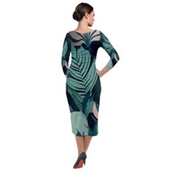 Quarter Sleeve Midi Velour Bodycon Dress 