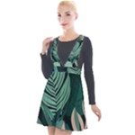 Green Nature Bohemian Painting Leaves Foliage Plunge Pinafore Velour Dress