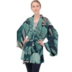 Green Nature Bohemian Painting Leaves Foliage Long Sleeve Velvet Kimono 