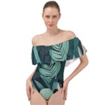 Green Nature Bohemian Painting Leaves Foliage Off Shoulder Velour Bodysuit 