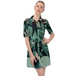 Green Nature Bohemian Painting Leaves Foliage Belted Shirt Dress