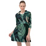 Green Nature Bohemian Painting Leaves Foliage Mini Skater Shirt Dress