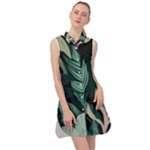 Green Nature Bohemian Painting Leaves Foliage Sleeveless Shirt Dress