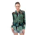 Green Nature Bohemian Painting Leaves Foliage Long Sleeve Chiffon Shirt