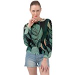 Green Nature Bohemian Painting Leaves Foliage Banded Bottom Chiffon Top