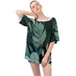 Green Nature Bohemian Painting Leaves Foliage Oversized Chiffon Top