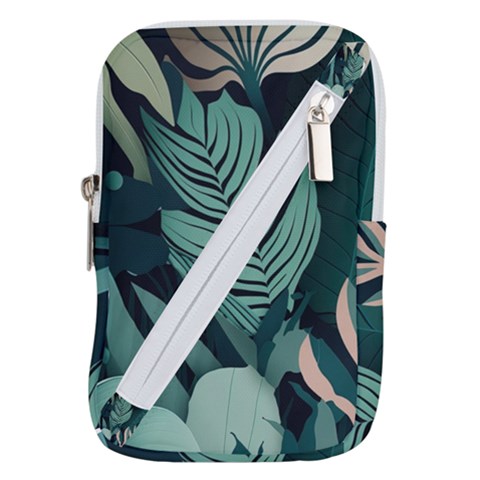 Green Nature Bohemian Painting Leaves Foliage Belt Pouch Bag (Large) from ArtsNow.com
