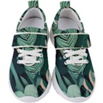 Green Nature Bohemian Painting Leaves Foliage Kids  Velcro Strap Shoes