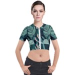 Green Nature Bohemian Painting Leaves Foliage Short Sleeve Cropped Jacket