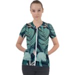 Green Nature Bohemian Painting Leaves Foliage Short Sleeve Zip Up Jacket