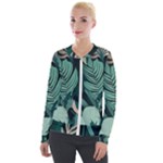 Green Nature Bohemian Painting Leaves Foliage Velvet Zip Up Jacket