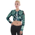 Green Nature Bohemian Painting Leaves Foliage Long Sleeve Cropped Velvet Jacket