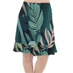 Green Nature Bohemian Painting Leaves Foliage Fishtail Chiffon Skirt