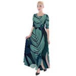 Green Nature Bohemian Painting Leaves Foliage Half Sleeves Maxi Dress