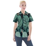 Green Nature Bohemian Painting Leaves Foliage Women s Short Sleeve Pocket Shirt