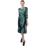 Green Nature Bohemian Painting Leaves Foliage Ruffle End Midi Chiffon Dress