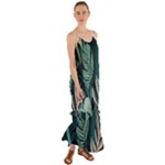 Green Nature Bohemian Painting Leaves Foliage Cami Maxi Ruffle Chiffon Dress