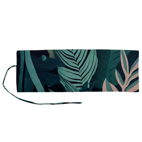 Green Nature Bohemian Painting Leaves Foliage Roll Up Canvas Pencil Holder (M) from ArtsNow.com