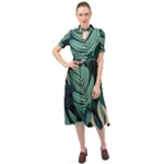 Green Nature Bohemian Painting Leaves Foliage Keyhole Neckline Chiffon Dress