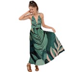 Green Nature Bohemian Painting Leaves Foliage Backless Maxi Beach Dress